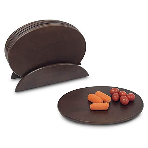 Woodard & Charles 6 Piece Wood Boards with Stand, Perfect for Serving, Sushi, Cheese, Hors D'Oeuvre, Charcuterie, Sandwiches, 7 Piece Set, 9 1/2