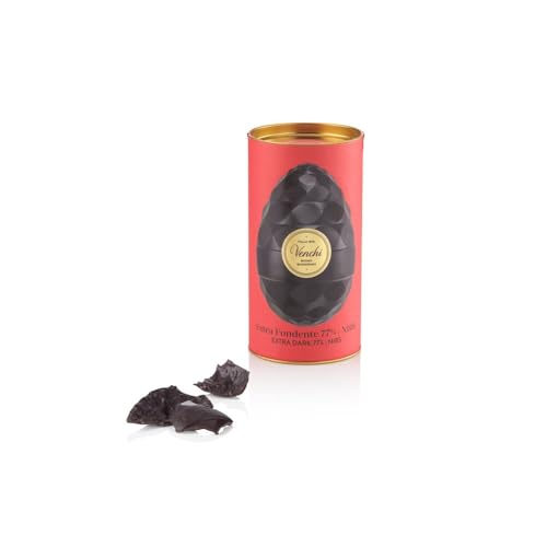 Venchi - Uovo di Cioccolato, Gusto Extra Fondente 77% con Granella di Fave di Cacao, con Sorpresa, Senza Glutine, Vegano, 150 gr, Collezione Pasqua, Idea Regalo