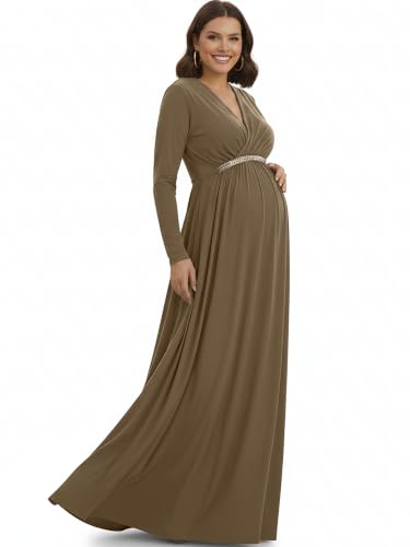 Image of KOH KOH Womens Maternity Long Sleeve V-Neck Flowy Winter Maxi Dress Gown