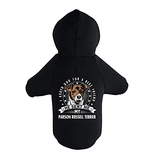 BedDog® Hoodie für Hunde, Sweater für Parson Russell Terrier, Pullover mit Kapuze, Hunde-Mantel, Loch für Leine, Bedruckt - schwarz, M Cover