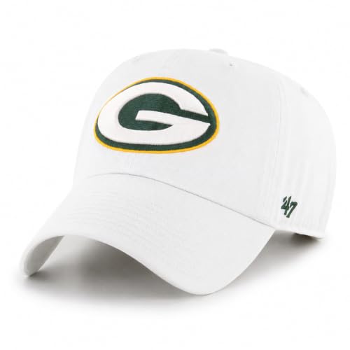47 NFL Unisex Adult Alternate Clean Up Primary Logo Adjustable Hat Cap One Size (US, Alpha, One Size, Green Bay Packers - White, Green Bay Packers)