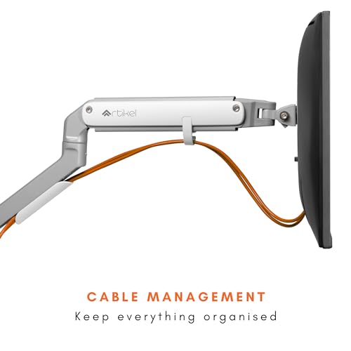 Image of ARTIKEL Monitor Desk Mount Adjustable Spring Assisted Monitor Arm VESA Mount with C Clamp Grommet Mounting Base Computer Monitor Stand (Sleek White, Dual)