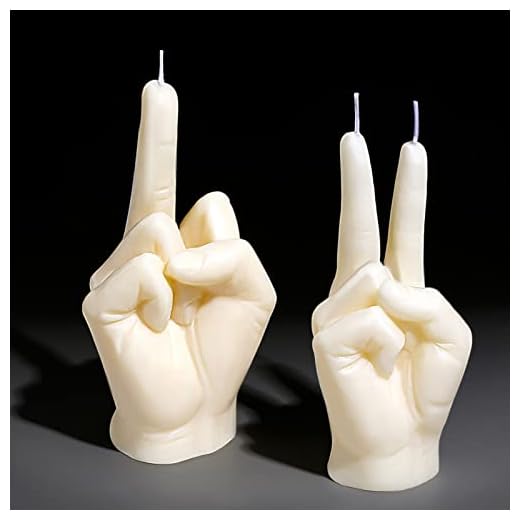 BBTO 2 Pieces Middle Finger Candles Hand Candles Victory Gesture Candle Teen Room Decor Candle Aesthetic Funny White Candle for Office, House, Room Supplies and Decorations