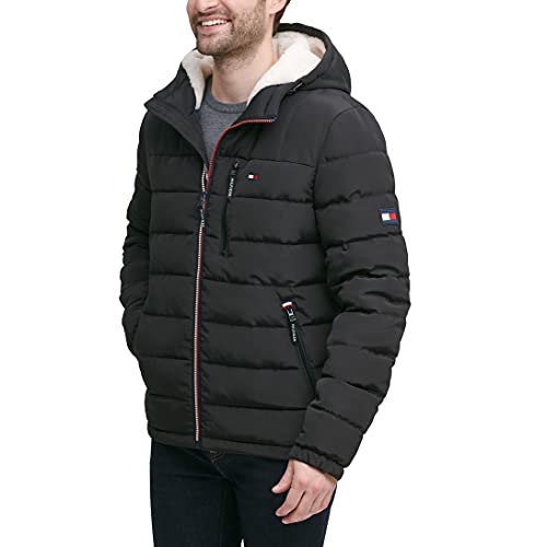 Image of Tommy Hilfiger Men's Midweight Sherpa Lined Hooded Water Resistant Puffer Jacket