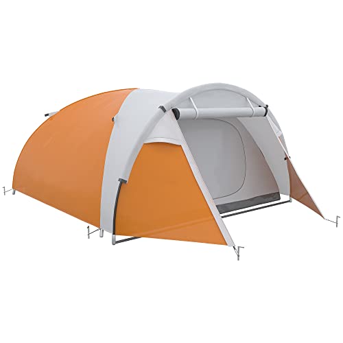 Outsunny Outdoor Camping Tent For 4 People, Waterproof Compact Portable Camping Travel Gear, 2 Doors, Hook For Light, Orange #TOP14