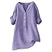 Linen Shirts for Women Summer V Neck Short Sleeve Tunic Blouses Ligthweight Casual Gauze Boho Tops Senior Clothes Over 50 Beach 2026 Vacation Outfits Plus Size Loose Fit Peasant Blouse Spring Purple