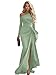 Bddhkw One Shoulder Prom Dresses for Women 2026 Satin Mermaid Formal Gowns Long Sleeve Evening Dress with Slit Sage Green 16