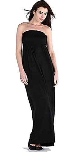 Purple Hanger - Robe Longue Bustier Sans Manche Longue Bandeau Jersey Elastique Été - Noir, EU 40/42