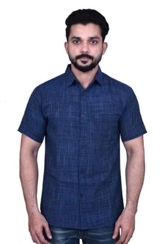 Image of Men's Cotton Blend Half Sleeves Solid Casual Shirts