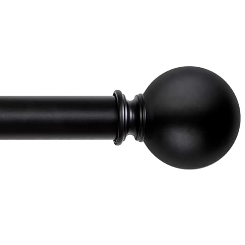 Black Curtain Rods for Windows 18 to 45 inches, 1 Inch Modern Metal Drapery Rods, Adjustable Heavy Duty Curtain Pole with Round Finials(18"-45"Black)