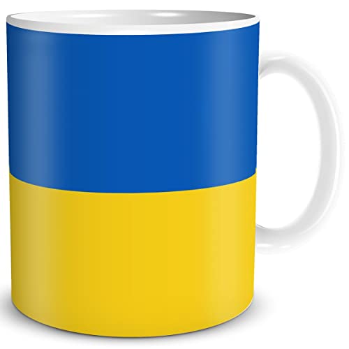 TRIOSK Tasse Flagge Ukraine Länder Flaggen Geschenk Ukrajina Souvenir für Solidarität Frauen Männer Arbeit Büro Weltenbummler