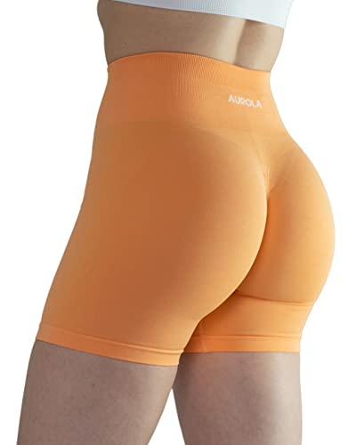 Bright Colors Maybe See Through Not Squat Proof Summer Workout Shorts For Women Seamless Scrunch Running Shorts (M, Papaya) #TOP6