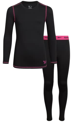 Reebok Girls’ Thermal Underwear Set – Performance Base Layer Long Sleeve T-Shirt And Leggings (S-L), Size Medium, Black #TOP18