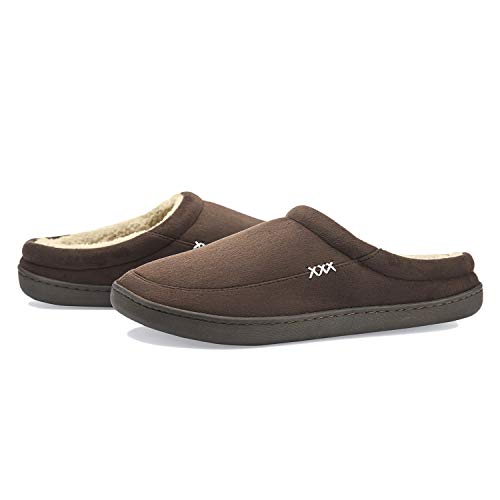 Image of NewDenBer Men's Warm Memory Foam Suede Plush Fleece Lined Slip on Indoor Outdoor Clog House Slippers