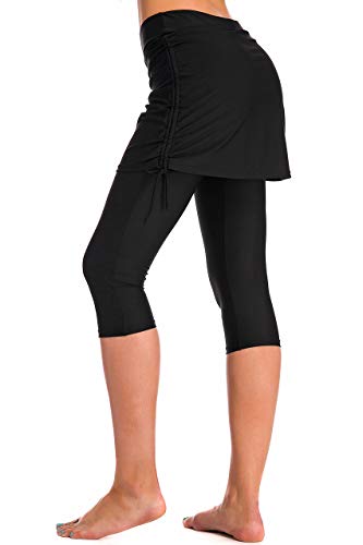 Women's Swim Capris with Side-Tie Skirt UV Protection Athletic Running Swimming Skirted Leggings3