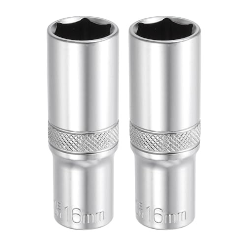 Image of sourcing map 2pcs 6 Points Deep Socket 3/8" Drive 16mm Deep Metric CR-V Steel Polished Nickel Plating Impact Sockets 64mm / 2.5" Long Flip Sleeve Tool for Home Auto Nuts Bolts Repair