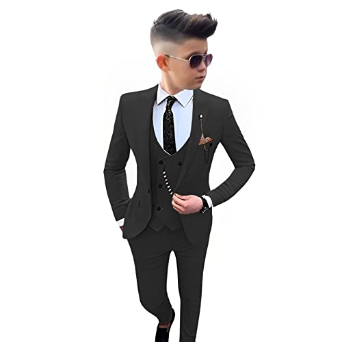 Boys Suits 3 Pieces Jacket Vest Pants Formal Party Wedding Tuxedo Fashion Blazer for Kids 2-16 Years Black