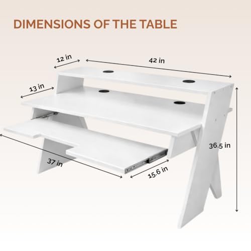 Image of Timber Acoustics StudioPad Mini Music Production Desk for Studio | Professional Music Producer Table for PC, MIDI Keyboard & Audio Setup (3.5' x 2.5') (White)