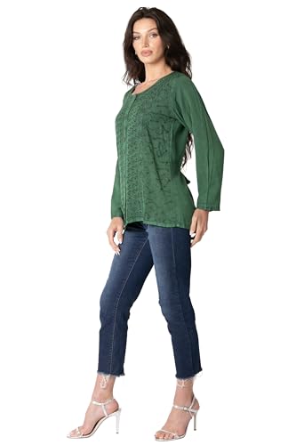 Image of Sakkas Fedella Deep Scoop Neck Long Sleeve Blouse Top with Adjustable Back Straps