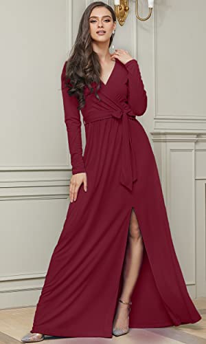 Image of KOH KOH Womens Long Sleeve V-Neck High Slit Cocktail Evening Gown Maxi Dress
