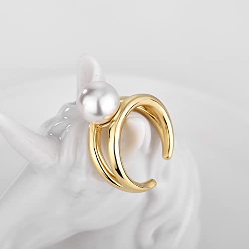 Handmade Geometric Pearl Gold Plated Statemnet Ring Minimalist For Women Engagement Ring For Girls Birthday Gift Wedding Valentine's Day (Style4) #TOP1