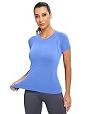 MathCat Seamless Workout Tops for Women, Short Sleeve Compression Athletic Shirts Soft Yoga Gym Tops XS-XL Bluish Violet