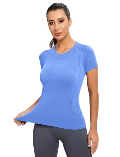 Image of MathCat Seamless Workout Tops for Women, Short Sleeve Compression Athletic Shirts Soft Yoga Gym Tops XS-XL