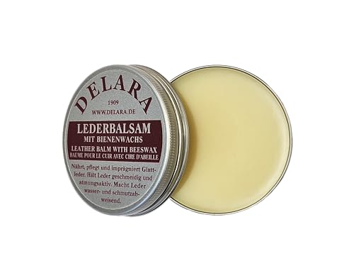 DELARA Bálsamo para Cuero con Cera de Abeja, Hace Que el Cuero Sea Suave, Flexible y Transpirable, Bote de 100 ml, Fabricado en Alemania (incoloro)