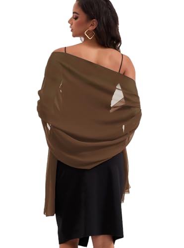 Baoqiya Womens Shawls and Wraps for Evening Dress Chiffon Shawl Soft Elegant Silky Pashmina Wedding Bridal Scarf (Brown Length(79) * Width(19))