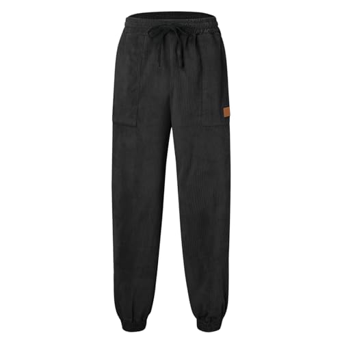 Pantalon côtelé épais uni chaud coupe droite avec poches multiples et lacets