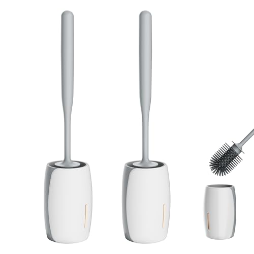 2 unidadesMaxuni Escobilla de Inodoro de Silicona con Soporte, escobilla de Inodoro sin taladrar, Montaje en Pared/Suelo, escobilla de Inodoro con Mango Largo