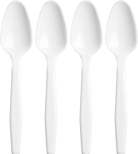 50 Cucharas Reutilizables de Plástico Blancas 16 cm, Cubiertos de Plástico de Alta Resistencia, Reutilizables para Cumpleaños, Fiestas, Buffets, Bodas, Catering, Barbacoas, Cucharas Reciclables