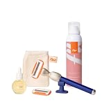 Fler Intimate Shave Set - Kit Rasatura Intima Completo: Rasoio Riutilizzabile in Alluminio, Mousse Rasatura e Detergente ai Prebiotici e Olio Anti Peli Incarniti con Guanto Esfoliante (Blu, Midnight)