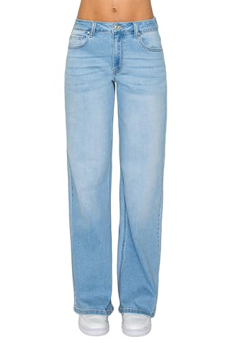 WAX JEAN Women's Low Rise Basic 22-Inch Wide Leg Jeans, Light, 5
