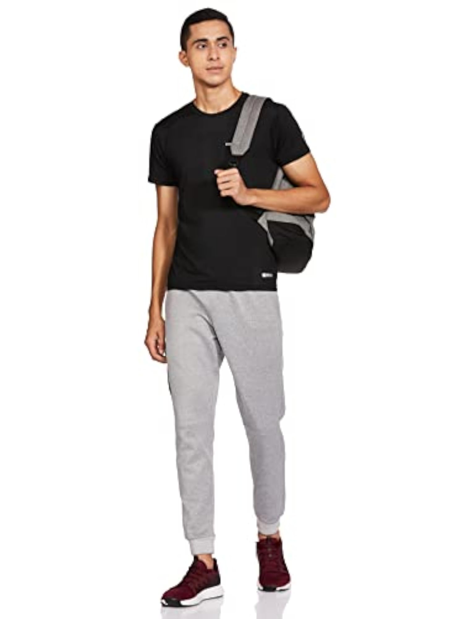 Chameleon Spandex Knit Round Neck Sports T-Shirt, Black Size M