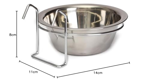 Yosoo Wasser-Schüssel mit Edelstahl-Haken zum Füttern von Haustieren, Hase, Vogel, Katze, Hund, Welpe, für Lebensmittel, geeignet für Hundekäfig, mit Klemmhalterung