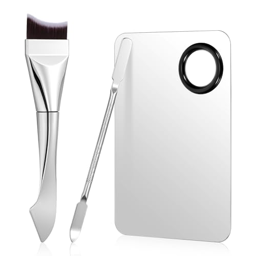 Matwsec 3PCS Makeup Mixing Palette Foundation Palette with Foundation Spatula and Double-Ended Makeup Brush for Women Facial Cosmetic Nail Art Pigment Blending