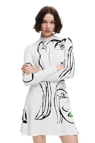 Desigual Vestido de Manga Larga para Mujer, Blanco, XXL