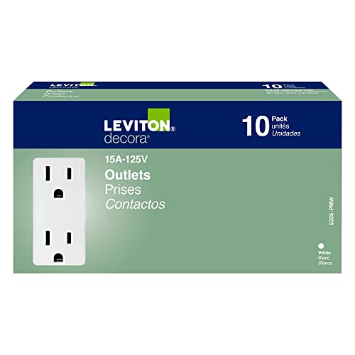 Leviton 5325-WMP 15 Amp, 125 Volt, Decora Duplex Receptacle, Residential Grade, Grounding, 10-Pack, White - Image 3