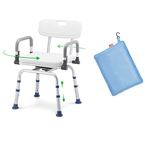 Greenchief Swivel Shower Chair With Arms And Back 300 Lb & Cushion For Shower Waterproof, Seat Foam Cushion With Hook #TOP25