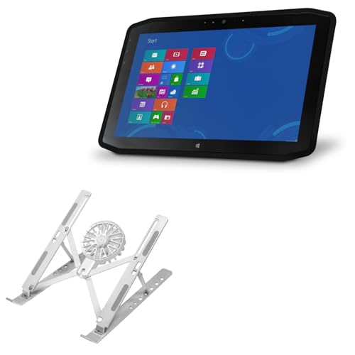 BoxWave Stand and Mount Compatible with Xplore Technologies XSlate R12 - QuickSwitch Stand with Cooling Fan, Portable, Multi Angle Viewing Ventilator - Metallic Silver