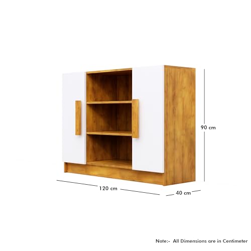 Image of Bniture Storage Cabinet Wooden Sideboard for Living Room with 3 Shelf & 2 Door Multipurpose Book Shelf Storage Organizer Cabinet for Office Home Hallway Drawing Room Bedroom |Giant Wood & Frosty White
