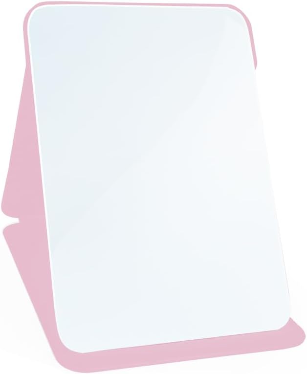 Espelho de maquiagem Yatnks dobrável com suporte ajustável, moldura rosa, 15,24 cm x 10,16 cm