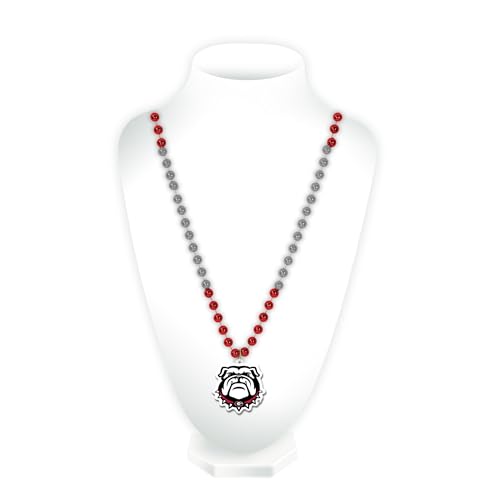 Rico Industries NCAA Georgia Bulldogs Alternate Logo Bead Necklace With Molded Medallion - Great Game Day Accessory 3" x 24"