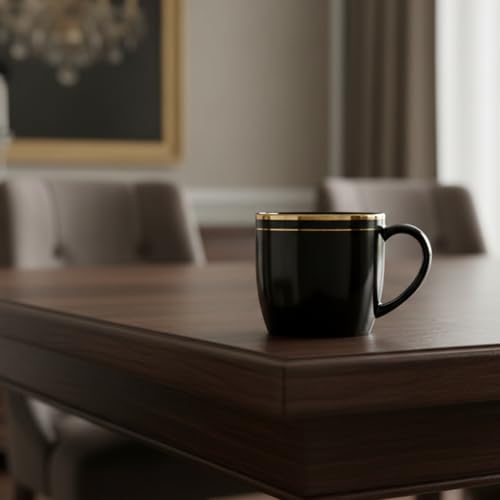 Image of Vistas Black Gold Line Ceramic Tea Cups Set of 6, 180ml | Porcelain Tea Cups, Tea Cups Set of 6 | Glossy Finish | Premium Ceramic | Perfect for Every Occasion