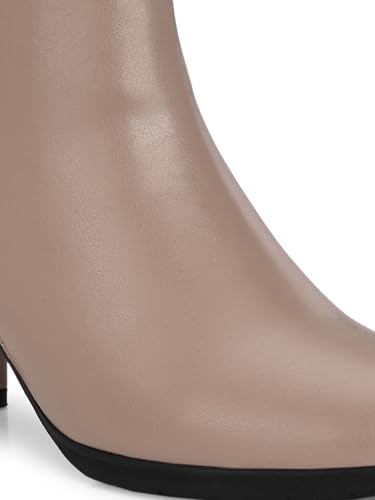 Image of Delize Off White and Grey Women, Reptile Print Leather, mid Heel Plain Ankle Boots