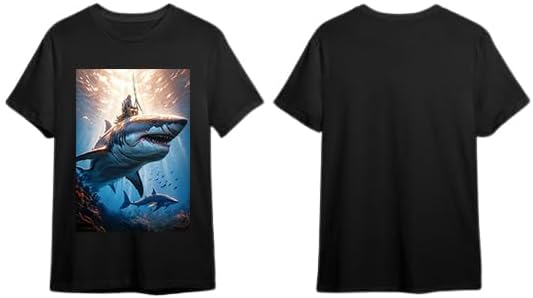 DigiProw Shark Black Tshirt with Big Shark with Man