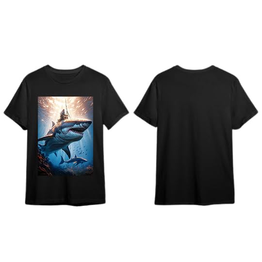 DigiProw Shark Black Tshirt with Big Shark with Man