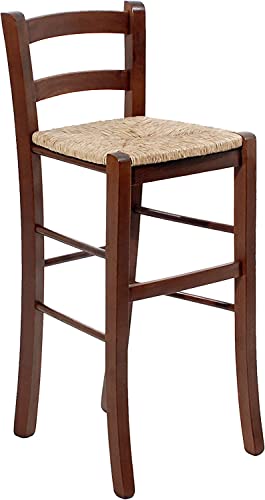 HGB Collection Sgabello in Legno con Seduta Paglia H 67