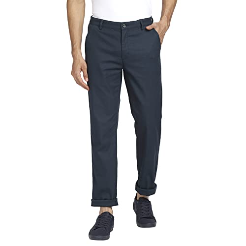 Image of Colorplus Men's Cotton Blend Solid Piece Dyed Pattern Tailored Fit Flat Front Casual Trouser